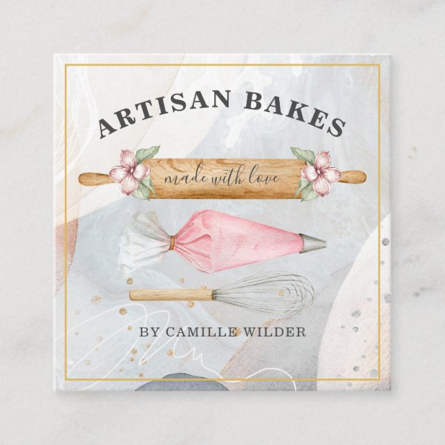 Affärskortet Bakery Pastry Chef Bakers Verktyg Fyrkantigt Visitkort (Framsida)