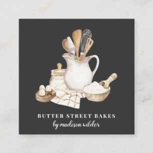 Affärskortet Bakery Pastry Chef Black Square Fyrkantigt Visitkort