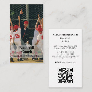 Affärskortet Baseball Coach Photo QR Code Visitkort