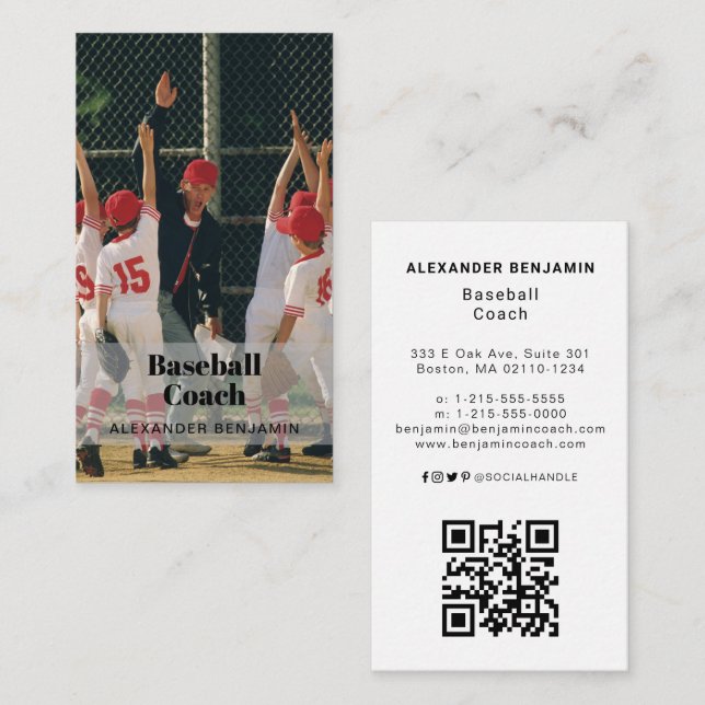 Affärskortet Baseball Coach Photo QR Code Visitkort (Fram/baksida)