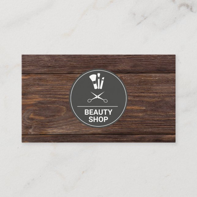 Affärskortet Beauty Shop Wood Monogram Visitkort (Framsida)