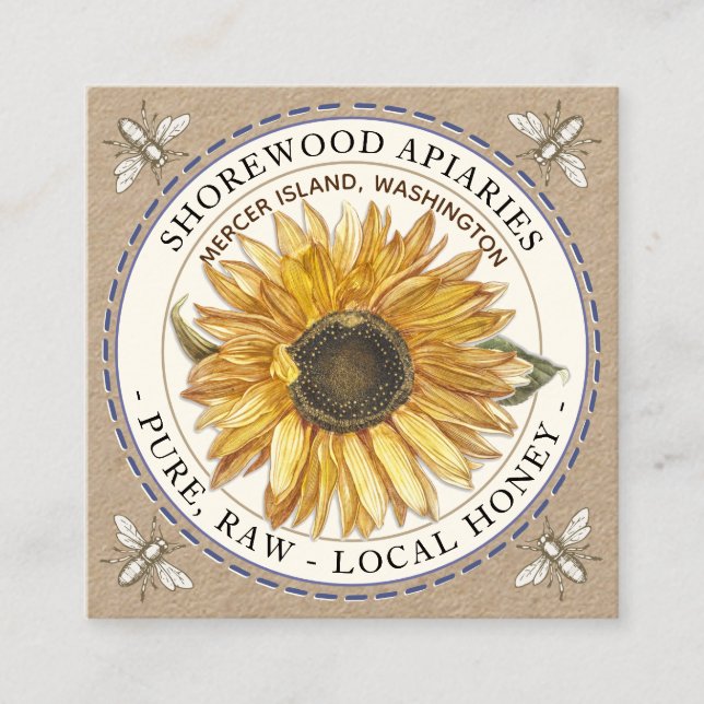 Affärskortet Bes och Solroshonung Kraft Fyrkantigt Visitkort (Framsida)