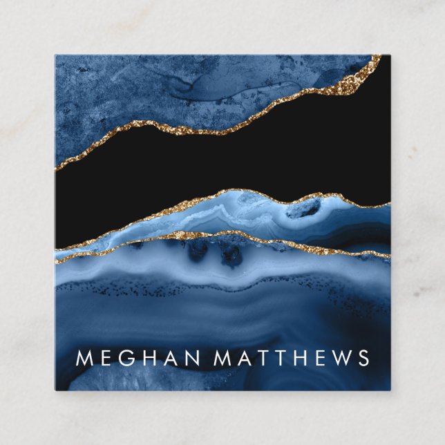 Affärskortet Blå Agate Beauty Stylist Square Fyrkantigt Visitkort (Framsida)