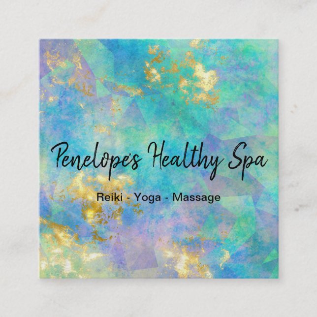 Affärskortet Blå Lila Guld Abstrakt Square Fyrkantigt Visitkort (Framsida)