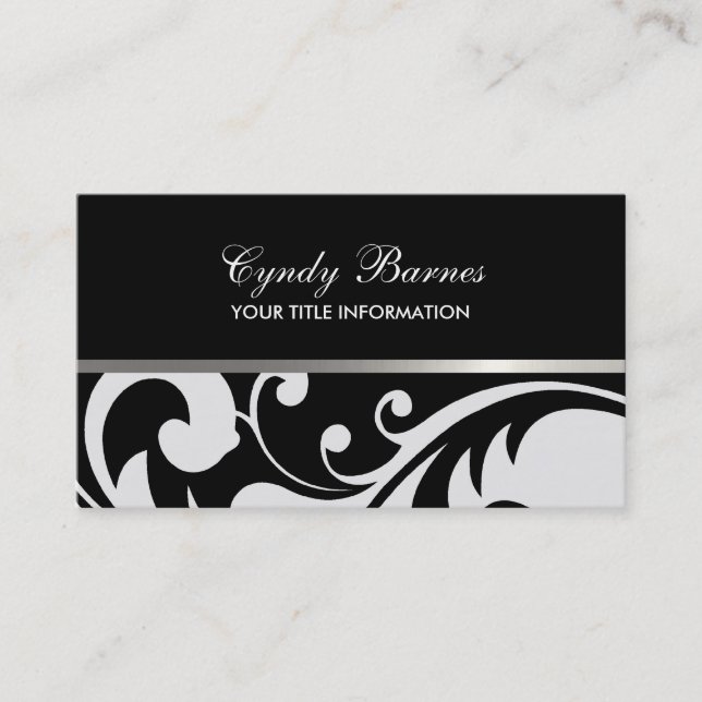 Affärskortet Black and White Damask Visitkort (Framsida)