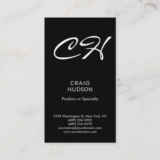 Affärskortet Black Chic Monogram Professionell Visitkort (Framsida)