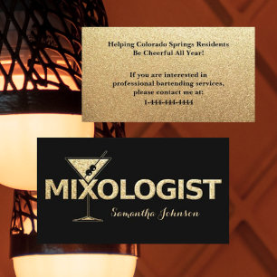 Affärskortet Black & Guld Glitter Bartender Visitkort