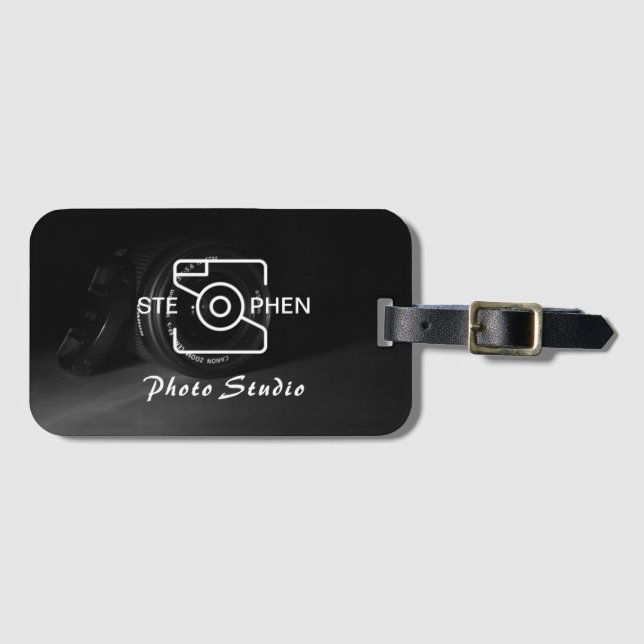 Affärskortet Black Minimalist Photo studio Bagagebricka (Framsida horisontal)