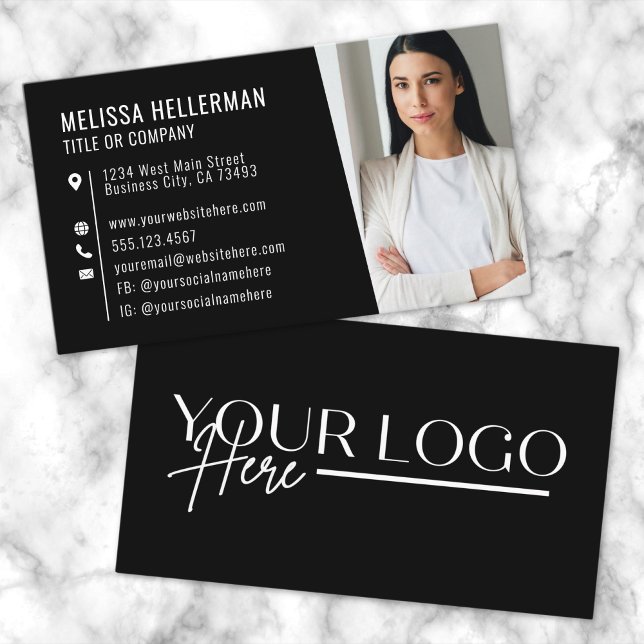 Affärskortet Black Modern Photo Logotyp Profession Visitkort (Black Modern Photo Logo Professional Business Card)