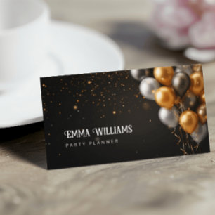 Affärskortet Black och Guld Ballons Party Planner Visitkort