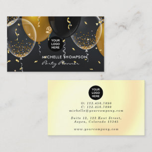Affärskortet Black och Guld Balloon Party Planner Visitkort
