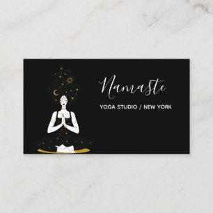Affärskortet Black och Guld Celestial Yoga Visitkort