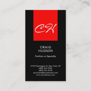 Affärskortet Black Red Chic Monogram Professionell Visitkort
