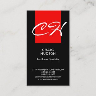 Affärskortet Black Red Chic Monogram Professionell Visitkort