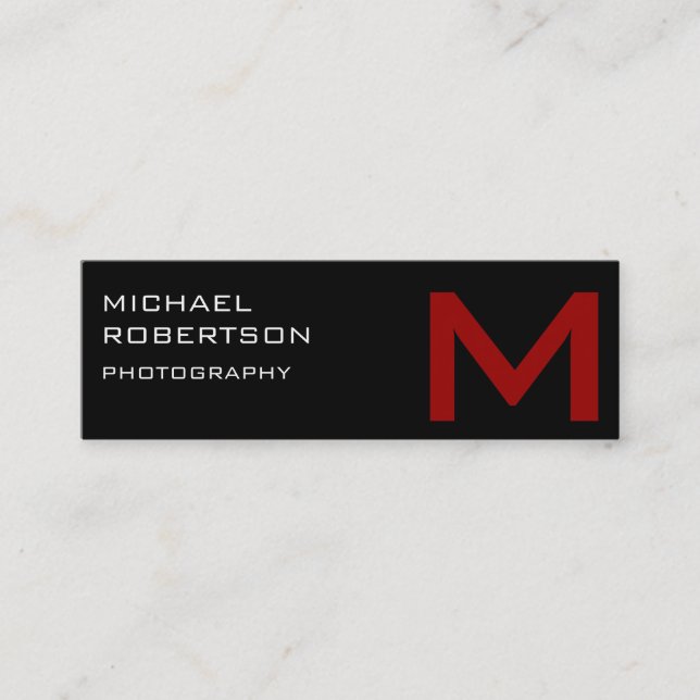 Affärskortet Black Red Monogram Photographer Mini Visitkort (Framsida)