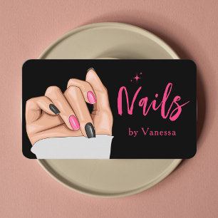 Affärskortet Black Rosa Nail Artist Qr Code Chic Visitkort
