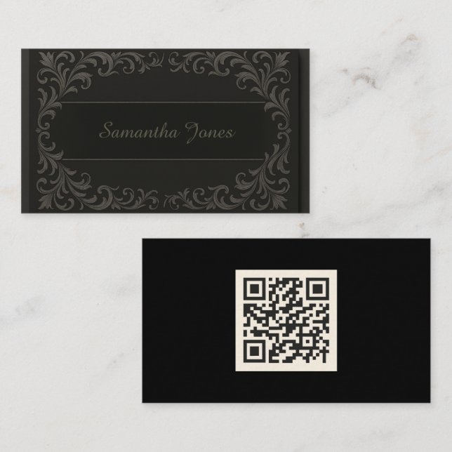 Affärskortet Black Sleek Finare QR-kod Visitkort (Fram/baksida)