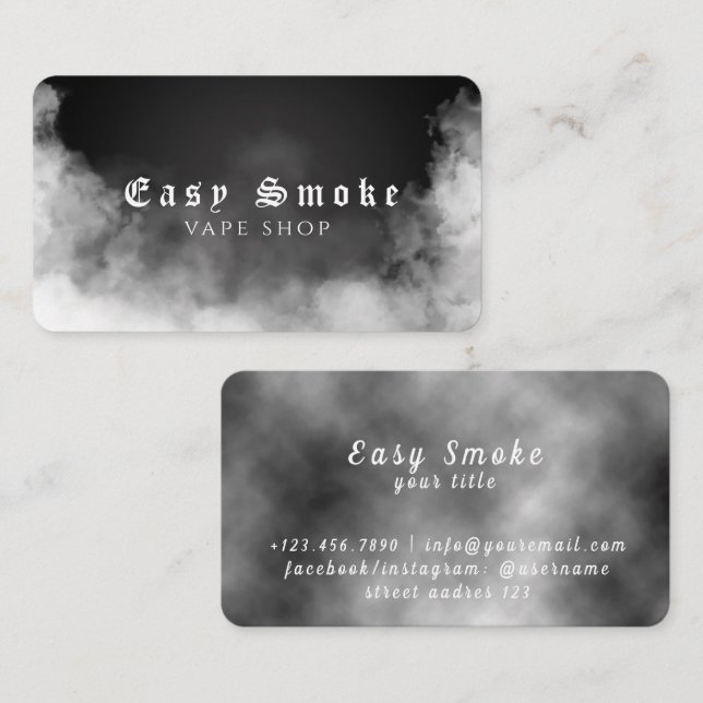 Affärskortet Black White Smoke Vape Shop Visitkort (Fram/baksida)