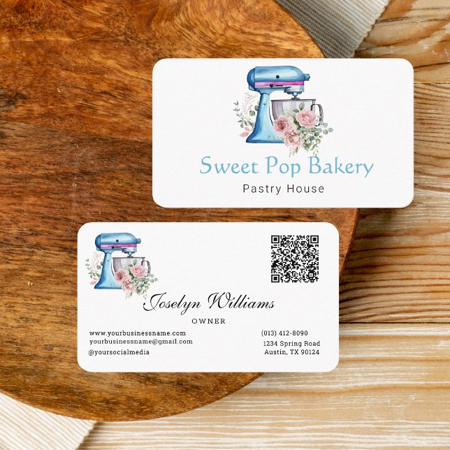 Affärskortet Blandare bakery, turkos Visitkort (Watercolor Turquoise Stand Mixer Business Card)