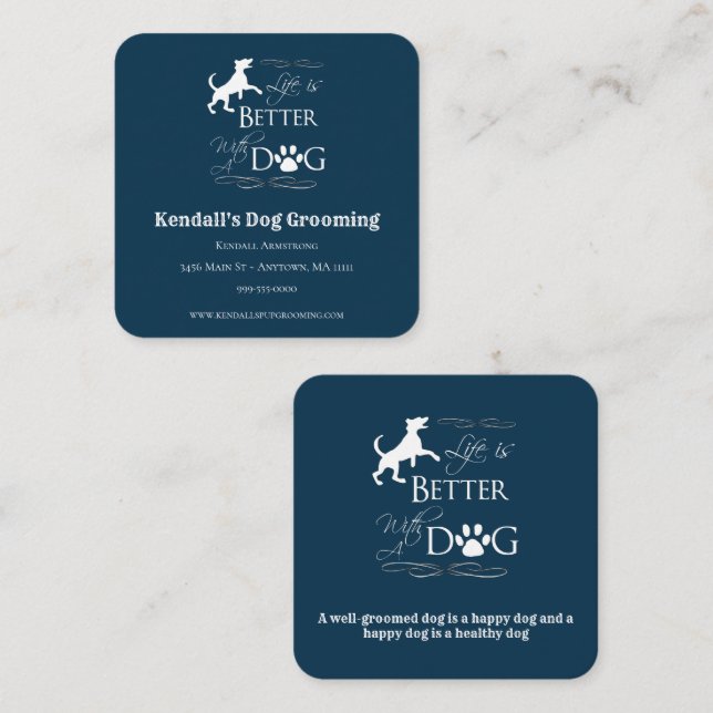 Affärskortet Blånyttigt citattecken Hund Grooming  Fyrkantigt Visitkort (Fram/baksida)