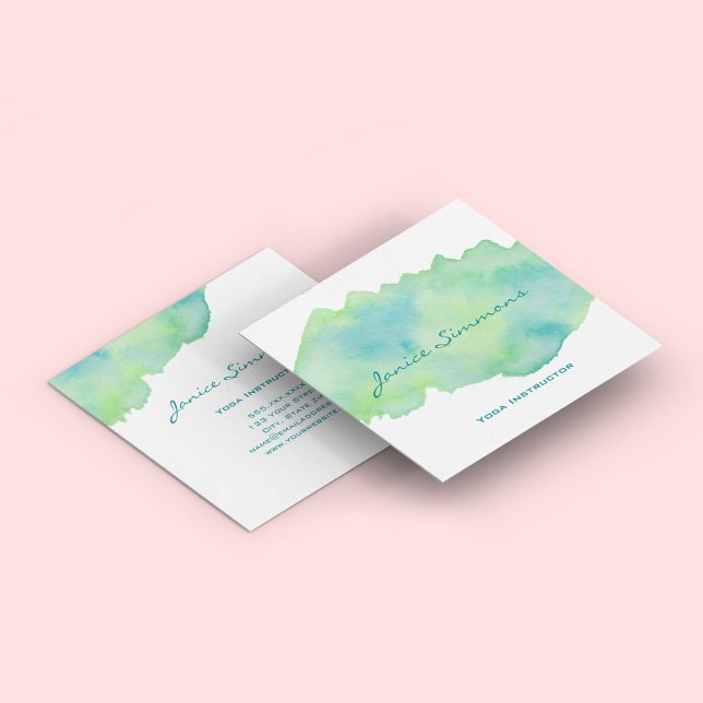 Affärskortet Blått Grönt Vattenfärg Tvättar fyrkan Fyrkantigt Visitkort (Skapare uppladdad)