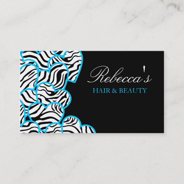 Affärskortet Blåzebra Hearts design Visitkort (Framsida)