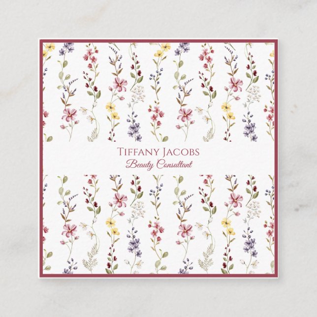 Affärskortet Blommigt av Wildblomma Fyrkantigt Visitkort (Framsida)