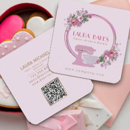 Affärskortet blommigt Bakery | Rosa Mixer-Logotyp Fyrkantigt Visitkort