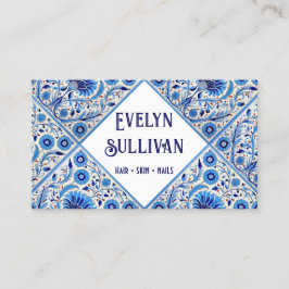 affärskortet blommigt blåa medelhavsplattor visitkort