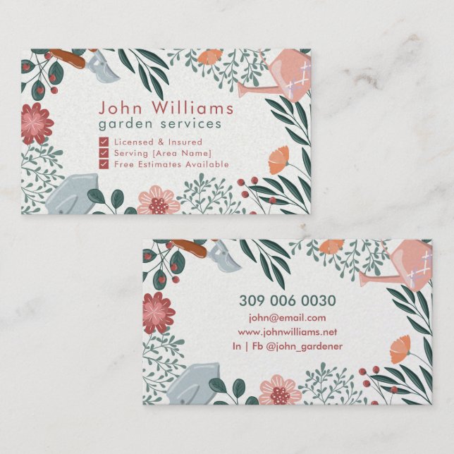 Affärskortet blommigt Garden Services Visitkort (Fram/baksida)