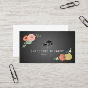 Affärskortet Blommigt PianoTeacher i Chalkboard Visitkort