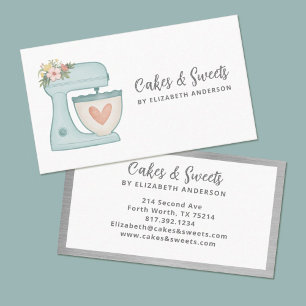 Affärskortet Blue Blommigt Cake Mixer Bakery Visitkort