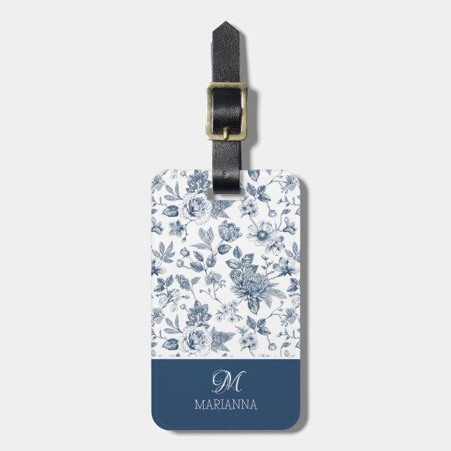 Affärskortet Blue Blommönster & Namn Bagagebricka (Vertikal Framsida)