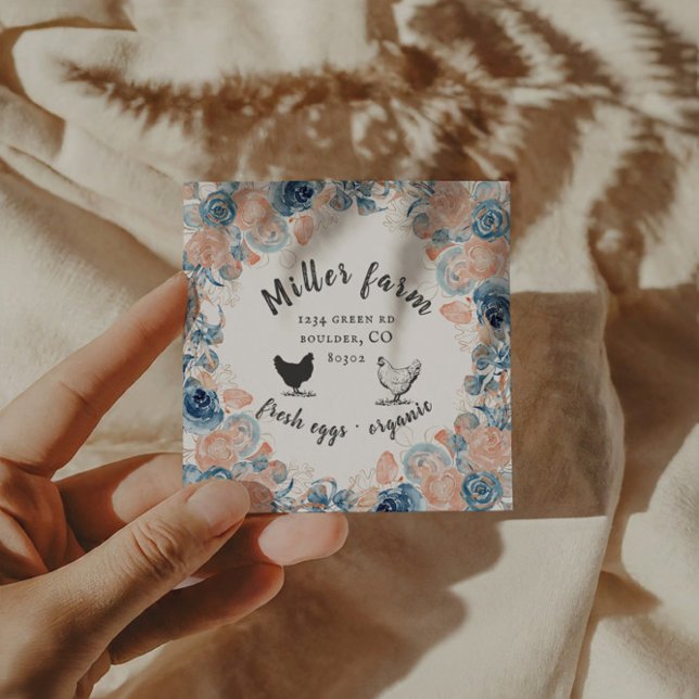 Affärskortet Blue Coral Blommigt Chicken Eggs Fyrkantigt Visitkort (Skapare uppladdad)