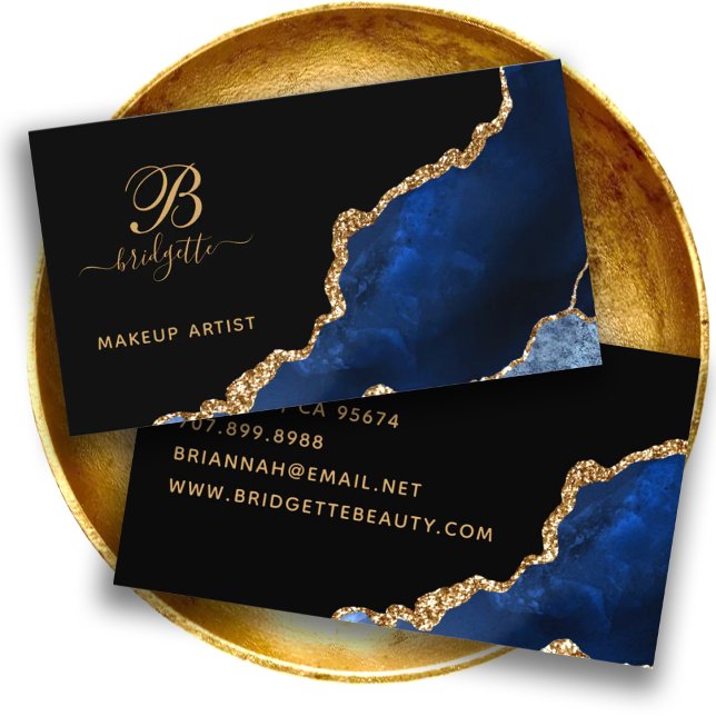 Affärskortet Blue Guld Agate Geode Makeup Artist Visitkort (Skapare uppladdad)