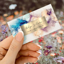 Affärskortet Blue Lila Watercolor och Gold Foil Visitkort