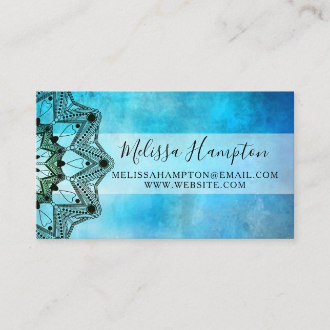 Affärskortet Blue Mandala Watercolor Visitkort (Framsida)