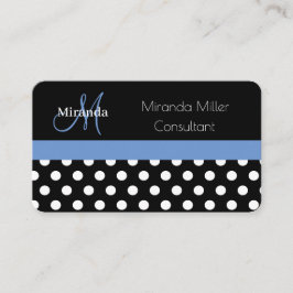 Affärskortet Blue Monogram Black White Polka Dot Visitkort