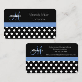 Affärskortet Blue Monogram Black White Polka Dot Visitkort