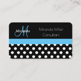 Affärskortet Blue Monogram Black White Polka Dot Visitkort
