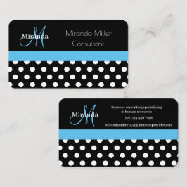 Affärskortet Blue Monogram Black White Polka Dot Visitkort