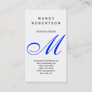 Affärskortet Blue Monogram White Inredingsdesign Visitkort
