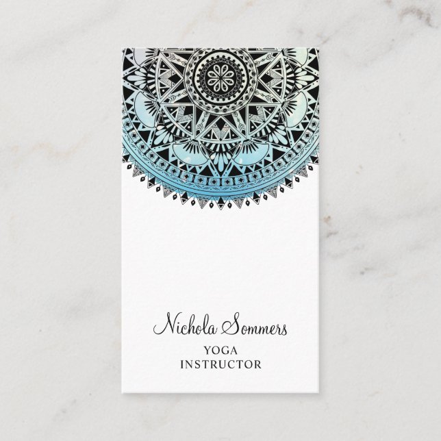 Affärskortet Blue Ombre Mandala Yoga Instructor Visitkort (Framsida)