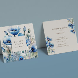 Affärskortet Blue Poppy Flower Elegant Fyrkantigt Visitkort