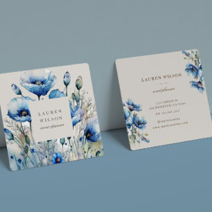 Affärskortet Blue Poppy Flower Elegant Fyrkantigt Visitkort