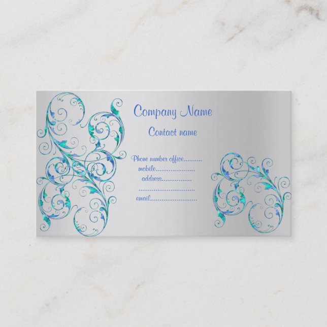 Affärskortet BLUE/SILVER FLOURISH MODERN Visitkort (Framsida)