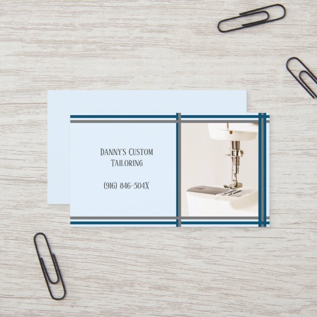 Affärskortet Blue Tailor Sewing Maskin Visitkort (Fram/Back In Situ)