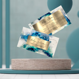 Affärskortet Blue Teal Watercolor och Gold Foil Visitkort