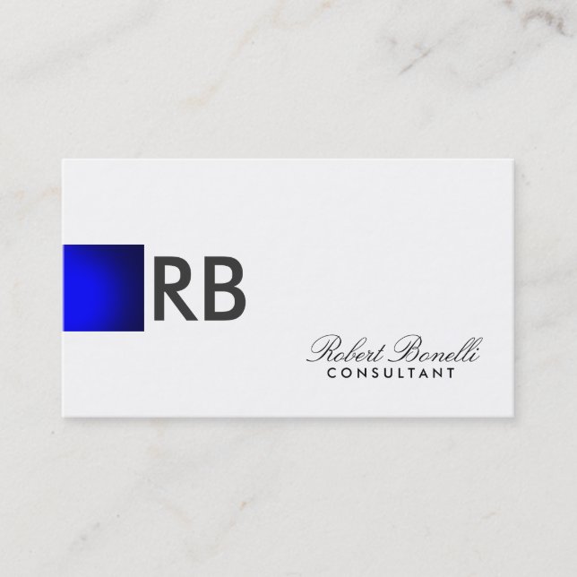 Affärskortet Blue White Monogram Consultant Visitkort (Framsida)