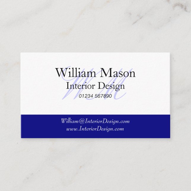 Affärskortet Blue & White Monogram Visitkort (Framsida)
